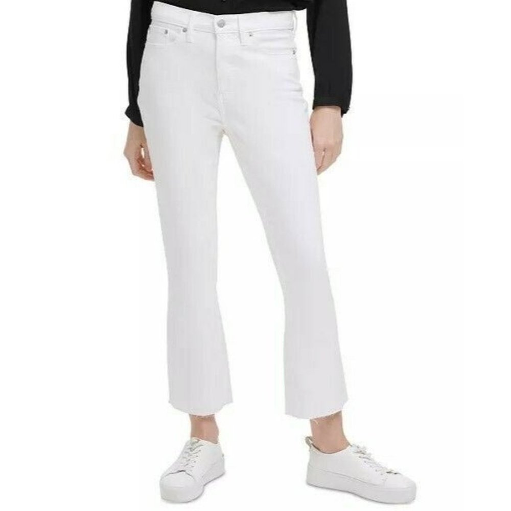 Calvin Klein Jeans High Rise Cropped Kick Bootcut In White Size 30